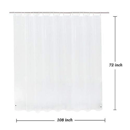Extra Wide Shower Curtain Liner 108 x 72, Waterproof Heavy Duty Clear Vinyl Shower Liner for Bathroom and Bathtub, 18 Plastic Hooks - color: Clear, size: 108"W x 72"L (Pack of 1)