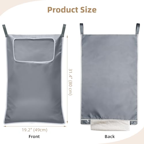 2 Pack Hanging Laundry Hamper, 31.4x19.2 in, Gray | 2 Pack Door Hanging Laundry Bags with Two Hook Styles 600D Oxford Fabric Tear Resistant for Bedroom and Bathroom - color: GRAY2
