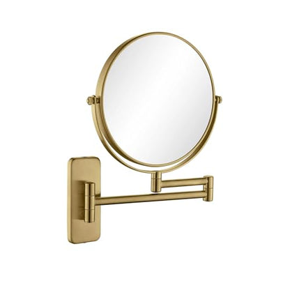 Circular Wall Mount Makeup Mirror, Dual-Sided 1x/5x Magnifying Mirror with Extendable Arm, 360° Swivel, Solid Brass Construction for Durability and Style (Brushed Brass - KMM100) - color: Brushed Brass