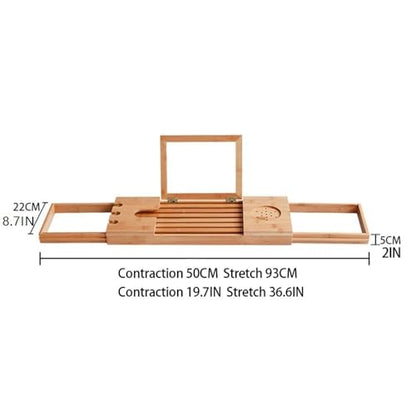 Expandable Bamboo Bathtub Tray with Book Stand, Bathtub Shelf with Wine Glass Holder and Grooves, Adjustable Bath Caddy for Tub Relaxation, Great Bath Caddy for Home Spa