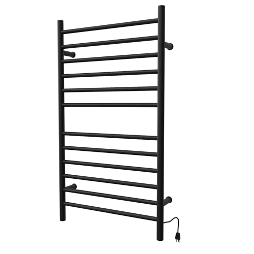 12 Bar Radiant Large Hardwired Straight Towel Warmer, Matte Black - color: Matte Black
