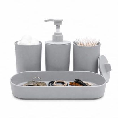LGURT Light Gray Bath Accessories — 4-Pc Dispenser, Cup, Tumbler & Tray | Plastic, Vanity Tray (7.87"×2.56"), Apartment Dorm Guest Bath, Soap Dish, Gift - color: Light Gray