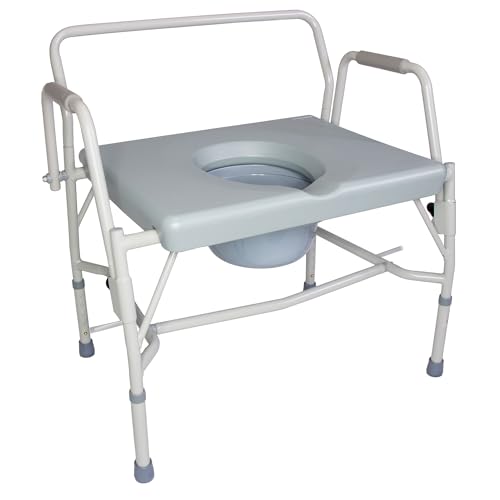 DMI Drop Arm Portable Toilet Commode, Extra-Wide Seat, 500 Pound Weight Capacity, Bucket with Lid Included, Adjustable Legs, Elderly Assistance Products, Grey