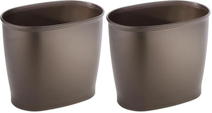 iDesign Slim Plastic Bathroom Trash Can, Small Garbage Bin for Bedroom, Office, Desk, Dorm, Bronze (Pack of 2) - size: 12" x 8" x 10" (Pack of 2)