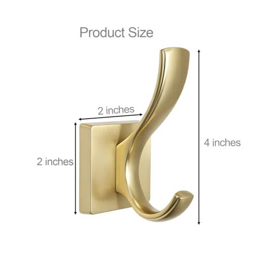 Brushed Gold Heavy Duty Wall Mounted Towel Hooks for Bathroom Bedroom | Metal Double Rust-proof Robe Coat Hooks for bath Kitchen Pool Garage Hotel Mudroom - color: Brushed Gold 4