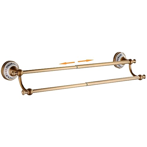 Antique Bronze Brass Double Towel Bar,Adjustable 15.5 to 27.5 Inch Bath Towel Bar Rack for Bathroom Towel Holder, Wall Mounted Bathroom Hardware Accessories,Porcelain Design - color: Double Towel Bar