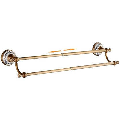 Antique Bronze Brass Double Towel Bar,Adjustable 15.5 to 27.5 Inch Bath Towel Bar Rack for Bathroom Towel Holder, Wall Mounted Bathroom Hardware Accessories,Porcelain Design - color: Double Towel Bar