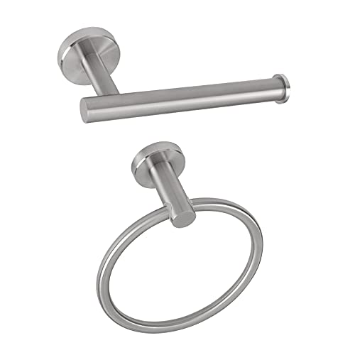 NearMoon 2 Pieces Bathroom Hardware Accessories, Towel Ring and Toilet Paper Holder- Stainless Steel Bath Towel Hanger and Hand Towel Holder, Wall Mounted (Brushed Nickel) - color: Brushed Nickel