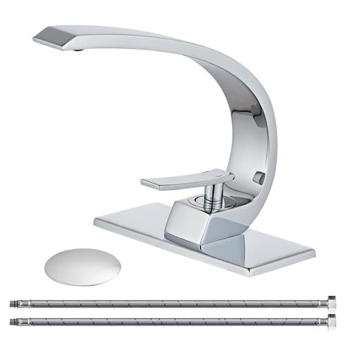 Chrome Bathroom Sink Faucet, Unique Design and Pop Up Drain - color: Chrome