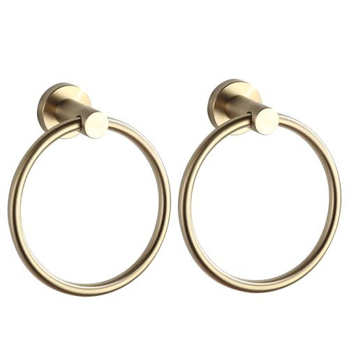 BGL 2-Pack Brushed Gold Towel Rings for Bathroom, 304 Stainless Steel Wall Mount Towel Holder Set, Rustproof Bath & Kitchen Accessories with Modern Matte Finish - color: Brushed Gold(2pack)