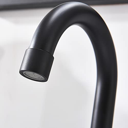 8 Inch 3-Hole Low-Arch 2-Handle Widespread Bathroom Faucet with Valve and Metal Pop-Up Drain Assembly,Matte Black, WF15-1-MB - color: Black