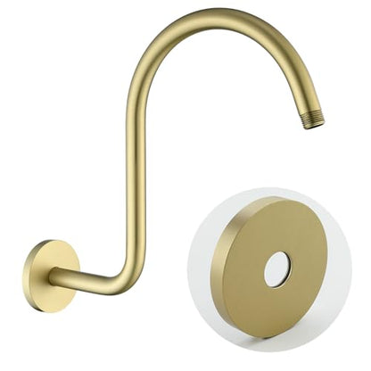 RANDOM S Shaped Shower Head Riser Pipe,Goose Neck Shower Arm 13 Inch Shower Head Extension Arm with Flange,Standard 1/2" Connection,Brushed Gold.RD-91098-13BG - color: Brushed Gold