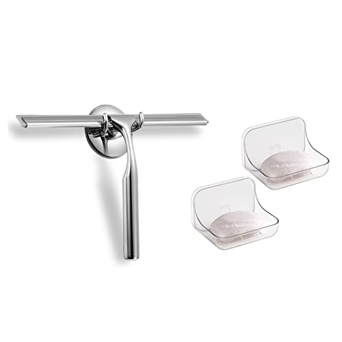 Shower Squeegee for Glass Doors and 2 Pack Soap Dish Soap Holder