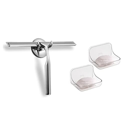 Shower Squeegee for Glass Doors and 2 Pack Soap Dish Soap Holder