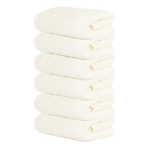 6 Piece Hand Towels Set 16 x 28 Inches, Cream | 100% Cotton, Lighter Weight, Quick to Dry, 16 x 28 Inches, Super Soft & Absorbent, Perfect for Bathroom & Kitchen - color: Cream