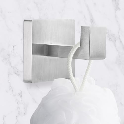 IBosins 4-Pack Towel Hooks Hand Towel Holder Bathroom Robe Hanger Coat Hook | Brushed Silver Square Bath Towel Hook Wall Mount Heavy Duty Stainless Steel Hat Hook for Living Room Bedroom Kitchen Closet - color: Silver