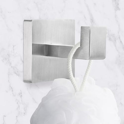 IBosins 4-Pack Towel Hooks Hand Towel Holder Bathroom Robe Hanger Coat Hook | Brushed Silver Square Bath Towel Hook Wall Mount Heavy Duty Stainless Steel Hat Hook for Living Room Bedroom Kitchen Closet - color: Silver