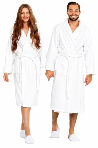 BIOLINEN 100% Cotton Terry Shawl Collar Bathrobe with Slippers
