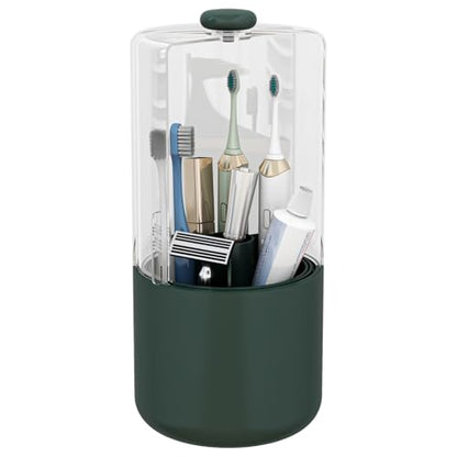 YOOLENS Toothbrush Holder with Cover 360 Rotating 4 Compartments Bathroom Toothpaste Electric Toothbrush Organizer, Dark Green - color: Dark Green