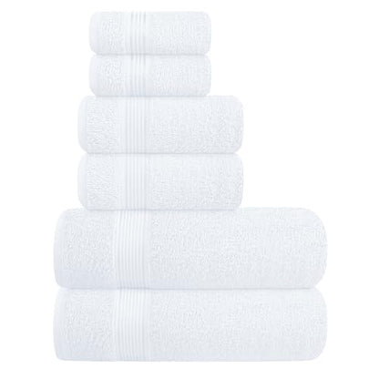 Ultra Soft 6 Pack Cotton Towel Set, Contains 2 Bath Towels 28x55 inch, 2 Hand Towels 16x24 inch & 2 Wash Coths 12x12 inch, Ideal Everyday use, Compact & Lightweight - White - color: White