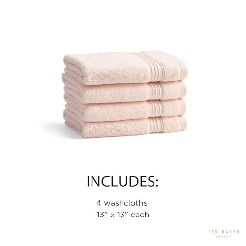 Ted Baker 4-Pack Cotton Washcloth Set Soft Highly Absorbent 13 x 13 Blush - color: Blush, size: Washcloth Set - 4 Piece