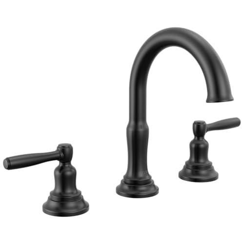 Delta Roe Matte Black Bathroom Faucet 3 Hole, 8 Inch Widespread Bathroom Sink Faucet for Vanity, Push-Pop Drain Assembly, Matte Black 35985LF-BL - color: Matte Black