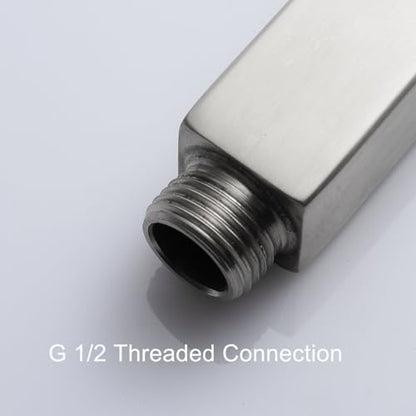 Brushed Nickel Shower Arm with Flange, 4 inch, Short | Universal Replacement Part for Ceiling-Mounted Square Straight Shower Head Extension Arm Pipe, Stainless Steel - color: Brushed Nickel