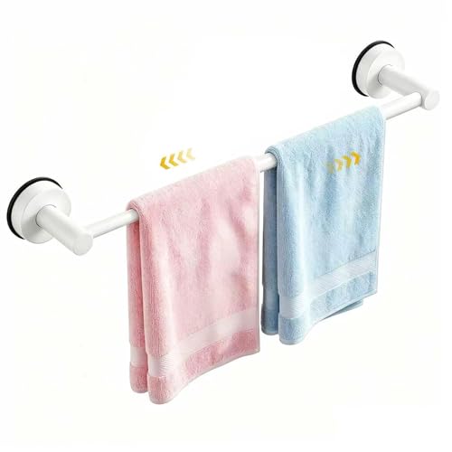 Towel Racks for Bathroom Suction Cup Towel Bar 14.6-24in Adjustable | No Drill Bathroom Towel Holder, Stainless Steel Construction, Heavy Duty Wall Mounted (white) - color: White