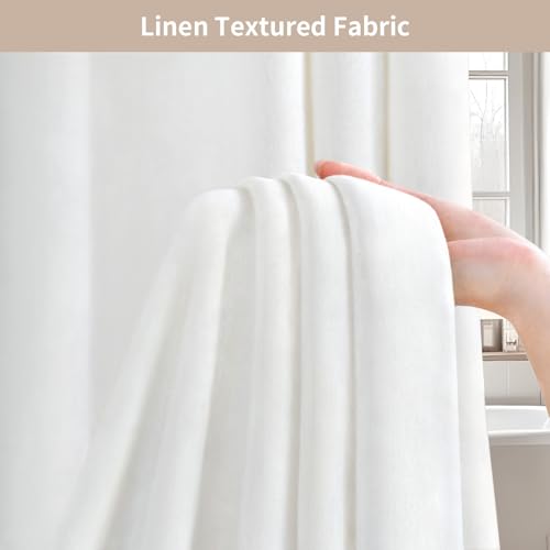 Linen Shower Curtain White Boho Farmhouse 48" W x 72" L | Linen Fabric, Boho Farmhouse, Woven Texture, Natural Cloth, Elegant Drape, Washable, Shower Curtain for Bathroom Bathtub - color: White, size: 48"W x 72"L