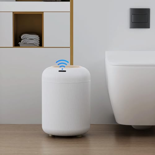 URALFA Bathroom Trah Can with Lid, Motion Sensor Trash Can Touchless | 3 Gallon Automatic Bathroom Garbage Can, Smart Trash Bin for Bedroom, Office, Restroom, Removable Legs, White and Gold - color: White