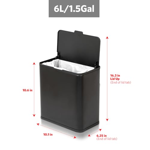 Glad Roomate Under Counter Trash Can - Space Saving Stainless Steel Waste Bin with Dual Lid and Clorox Protection - Small Black Trash Can for Kitchen Cabinet, Under Sink, or Bathroom, 1.5 Gallon (6L) - color: 6 Liter Black Stainless