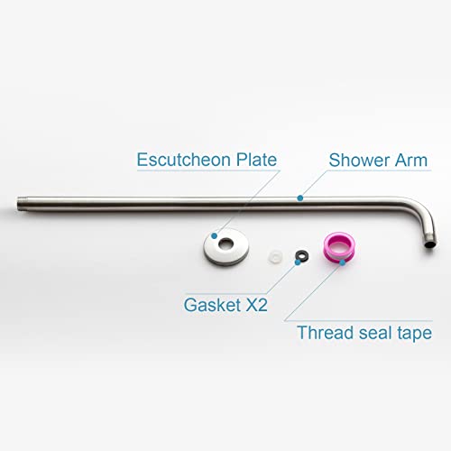 OFFO Shower Arm with Flange, 24 in Brushed Nickel Wall Mount Replacement Angle Shower Head Arm Wall-Mounted For Fixed Shower Head & Handheld Showerhead - color: Brushed Nickel, style: 24 in