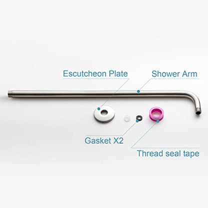 OFFO Shower Arm with Flange, 24 in Brushed Nickel Wall Mount Replacement Angle Shower Head Arm Wall-Mounted For Fixed Shower Head & Handheld Showerhead - color: Brushed Nickel, style: 24 in