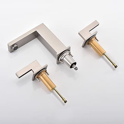 sumerain 8 Inch Widespread Brushed Nickel Bathroom Faucet 2 Handles Lavatory Faucet with Quick Install Hose - color: Brushed Nickel