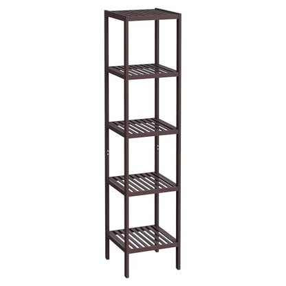 SONGMICS Bamboo Storage Shelf, 5-Tier Shelving Unit, Multifunctional, in the Entryway, Bathroom, Living Room, Balcony, Kitchen, 13 x 13 x 57.5 Inches, Brown UBCB55Z - color: Brown, size: 5 Tiers (13"D x 13"W x 57.5"H)