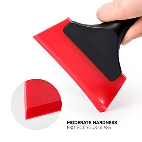 FOSHIO Small Squeegee with 5 Inch Rubber Blade Mini Wiper Window Tinting Tools for Mirror Glass Window Cleaner with Non-Slip Handle (Red Blade) - color: Red Blade