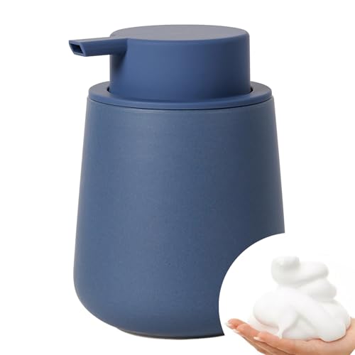Bosilunlife 12Oz Ceramic Foam Soap Dispenser for Bathroom Kitchen Counter | Premium countertop foam pump creates delicate dense foam, stable desktop placement,Matte Blue - color: Matte Blue