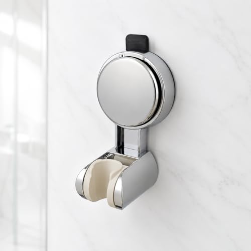 Suction Cup Shower Head Holder, Chrome, No Drill, Adjustable | Strong Suction Hold, Removable No-Drill Wall Mount with Adjustable Angle for Smooth Tile, Glass, Marble and Metal Surfaces - style: Chrome-L