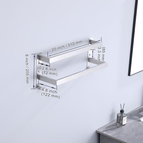 Double Towel Bar Towel Racks for Bathroom, Bath Towel Holders Wall Mount, Stainless Steel Towels Shelves Towel Rail, 2-Tiers (Brushed Nickel, 20 Inches) - color: Brushed Nickel, size: 20 Inches
