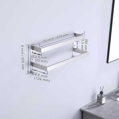 Double Towel Bar Towel Racks for Bathroom, Bath Towel Holders Wall Mount, Stainless Steel Towels Shelves Towel Rail, 2-Tiers (Brushed Nickel, 20 Inches) - color: Brushed Nickel, size: 20 Inches