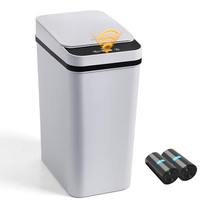 Automatic Bathroom Trash Can Touchless 2.6 Gallon Small Trash Cans with Lid Narrow Garbage Can for Kitchen, Toilet, Bedroom, RV, Living Room - color: Grey Battery, size: 2.6 Gallons