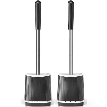 TRENTI Toilet Brush and Holder Set - Bristles Bowl Brush Head with Ventilated Holder, Wall Mounted Compact Set for Bathroom Deep Cleaning - color: Black