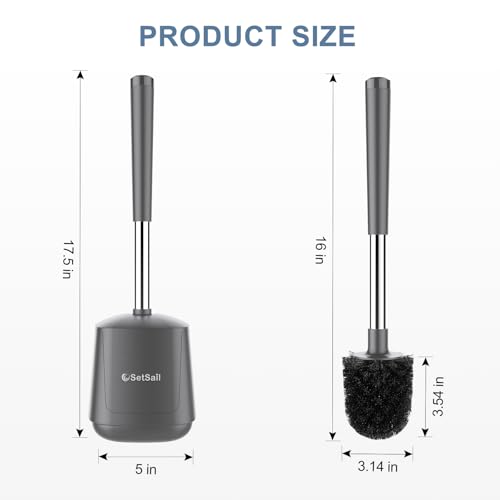 SetSail Toilet Brush and Holder 2 Pack, Self Closing Lid Toilet Bowl Brushes Holder and Extra Long Handle Ventilated Toilet Brush Set for Bathroom Cleaning, Nylon Bristles, Grey - color: Gray, size: 2 packs