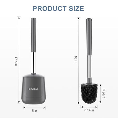 SetSail Toilet Brush and Holder 2 Pack, Self Closing Lid Toilet Bowl Brushes Holder and Extra Long Handle Ventilated Toilet Brush Set for Bathroom Cleaning, Nylon Bristles, Grey - color: Gray, size: 2 packs