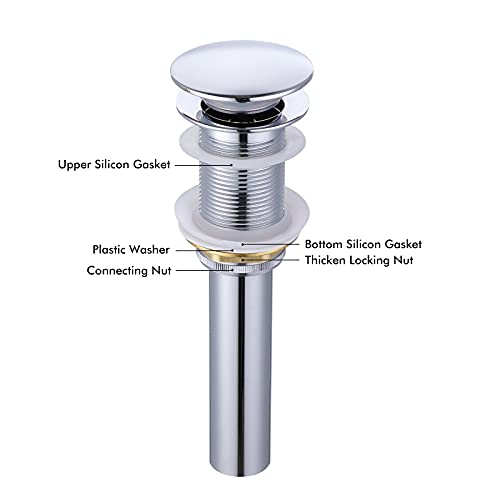 KES Bathroom Sink Drain Pop Up Drain Without Overflow Vessel Sink Vanity Stopper Polished Chrome, All Metal Rustproof Brass and 304 Stainless Steel, S2008D-CH - color: Polished Finish, style: NO Overflow (Big Cap)