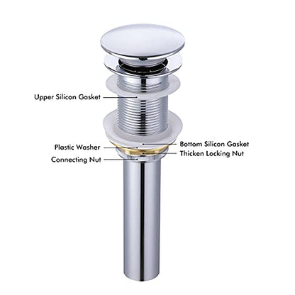 KES Bathroom Sink Drain Pop Up Drain Without Overflow Vessel Sink Vanity Stopper Polished Chrome, All Metal Rustproof Brass and 304 Stainless Steel, S2008D-CH - color: Polished Finish, style: NO Overflow (Big Cap)