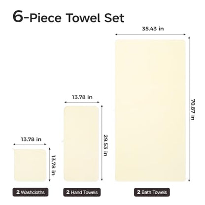 ecolook Microfiber Towel Set of 6, Yellow | Ultra-Soft & Oversized, Absorbent & Quick-Drying | 2 Bath Sheets, 2 Hand Towels & 2 Washcloths - color: Yellow