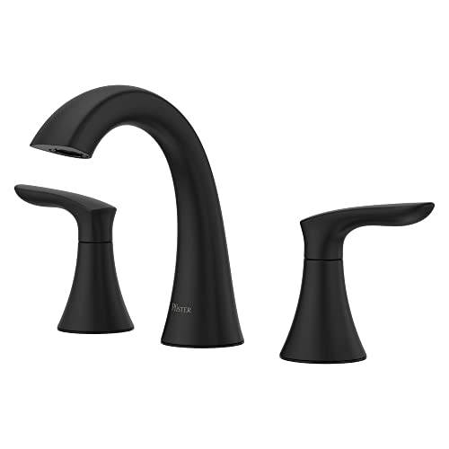 Pfister Weller Bathroom Sink Faucet 8 inch Widespread 2-Handle 3-Hole Matte Black Vanity Faucet with Push & Seal Drain Water-Efficient WaterSense Certified LG49WR0B - color: Matte Black, size: 1 Pack
