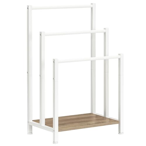HOOBRO Free Standing Towel Rack, 3 Tier Blanket Rack, Blanket Holder for Bathroom, 16.9" L x 11" W x 31.9" H, Industrial Metal Drying and Display Rack with Shelf, White and Grey WG03LB01 - color: White + Grey, size: 16.9"L x 11"W x 31.9"H