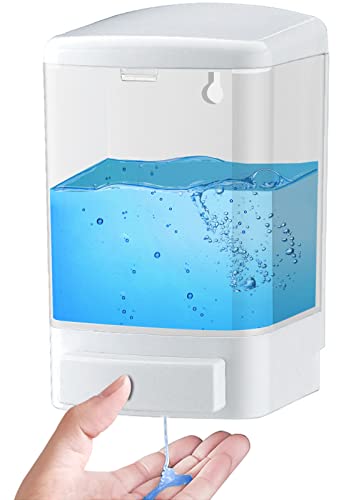 Manual Soap Dispenser Wall Mounted, 33.8oz, Bathroom Kitchen Commercial | Leak-proof Nozzle, Thin & Thick Soap Compatible, Easy to Install & Refill, Soap Level Visibility, Big Capacity, White - color: White&transparent